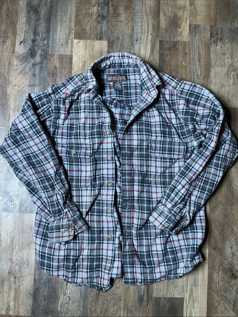 Moose Creek Men’s Flannel Button-Down Shirt - Gray & Red